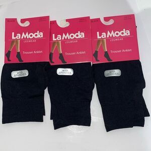 Set Of 3 La Moda Women's Black Legwear Trouser Anklet Socks Size 9-11 NWT
